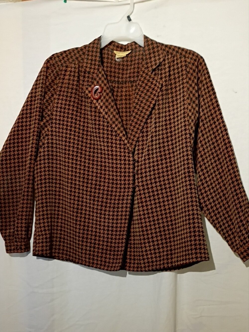 Vintage Tailored Houndstooth Blouse, Oversized, Covered Buttons, Sz 12, NWOT - Picture 7 of 12